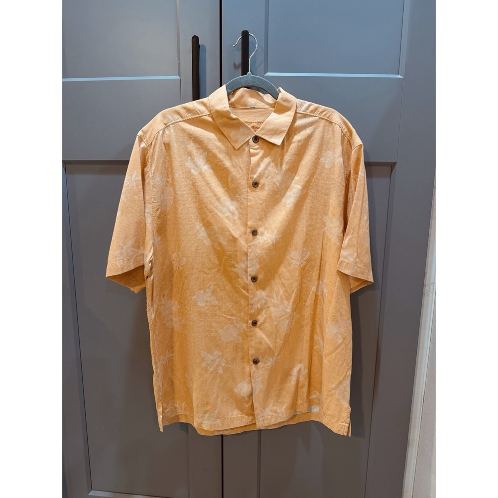 Tommy bahama Men's Large Orange Hawaiian Short Sleeve Shirt, Excellent Cond. - Picture 3 of 12